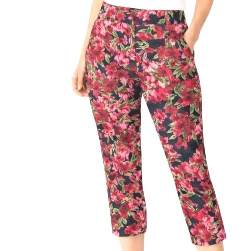 Talbots Petites 4P Red & Pink Floral Capri Pants Romantic Classic Fit